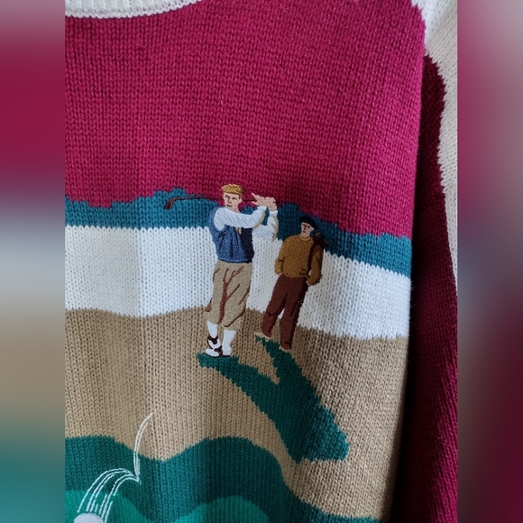 Vintage Par Four Men's Pullover Sweater Graphic Golf Maroon Green White Sz L - Picture 3 of 6